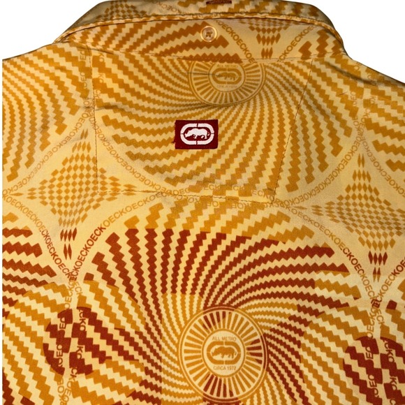Vintage Ecko Unlimited Shirt XXL Yellow Geometric Y2K Streetwear Button Up Logo - Picture 6 of 9